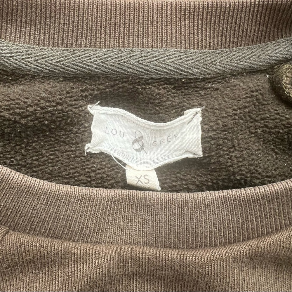 Lou & Grey Brown French Terry Split Hem Crewneck Sweatshirt Pullover XS - Picture 2 of 4